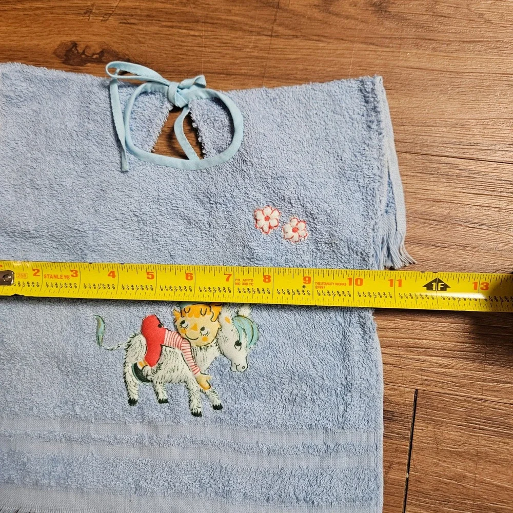 Vintage St Mary's Terry Cloth Baby Bib Donkey Child Fringed Blue USA Kidcore